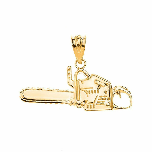14k Fine Yellow Gold Timber Chainsaw Charm Pendant Necklace 16" 18" 20" 22"