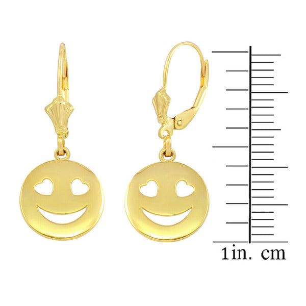 10k Solid Gold Heart Eyes Smiley Face Earrings (Yellow, Rose, or White Gold)