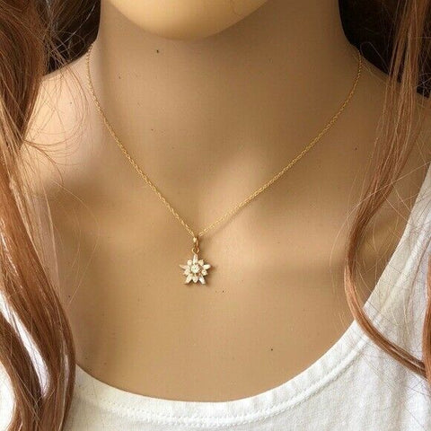 14K Solid Yellow Gold CZ Star Charm Pendant