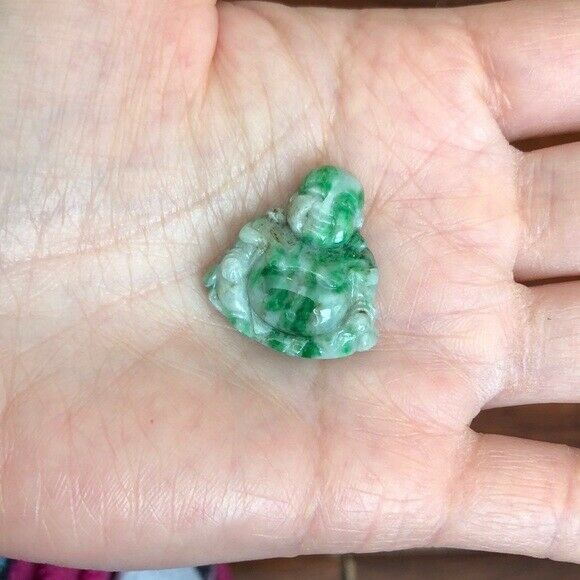 Small Happy Laughing Buddha Natural Real Green Jade (Pendant)