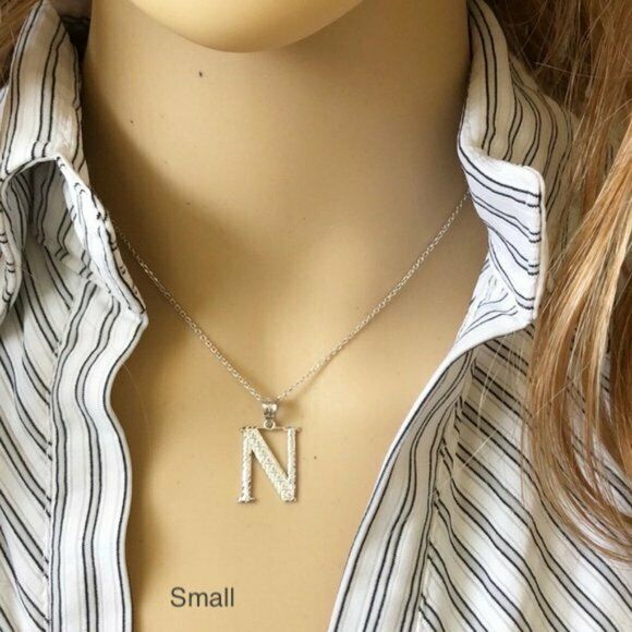 925 Sterling Silver Initial Letter P Pendant Necklace - Large, Medium, Small D/C