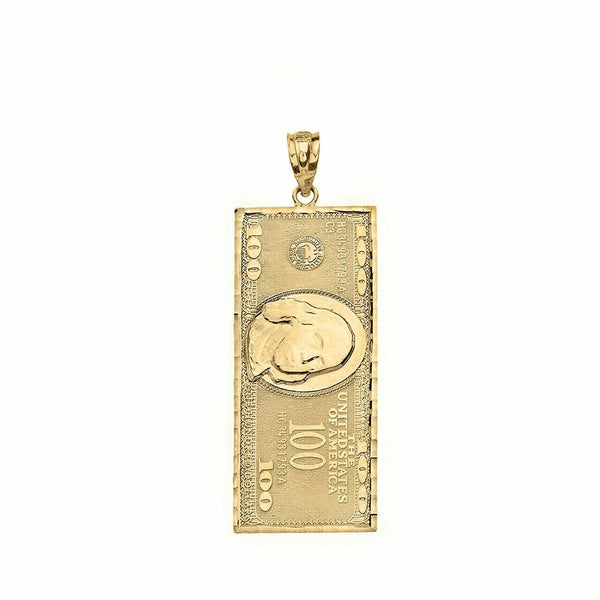 10k Yellow Gold Benjamin Franklin US Hundred Dollar Bill Small Pendant