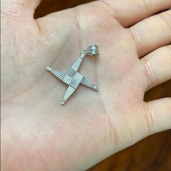 10k Solid Yellow Gold Irish St. Brigid's Christian Wall Cross Pendant Necklace