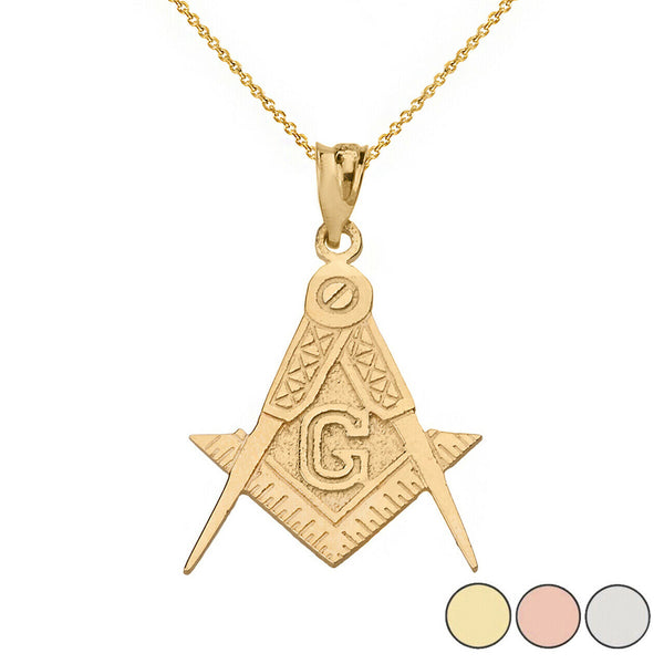10K Solid Gold Masonic Freemason Compass and Square Letter G Pendant Necklace