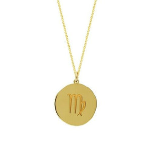 14K Solid Yellow Gold Organic Disk Engraved Scorpio Zodiac Pendant Necklace