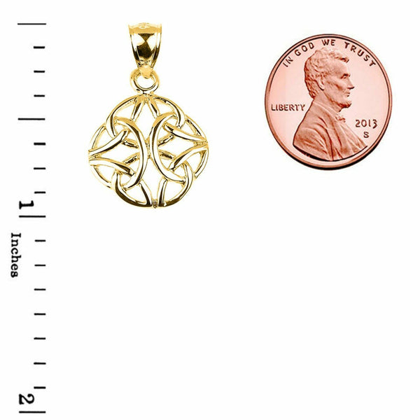 Solid 10k Yellow Gold Celtic Trinity Knot Charm Pendant Necklace
