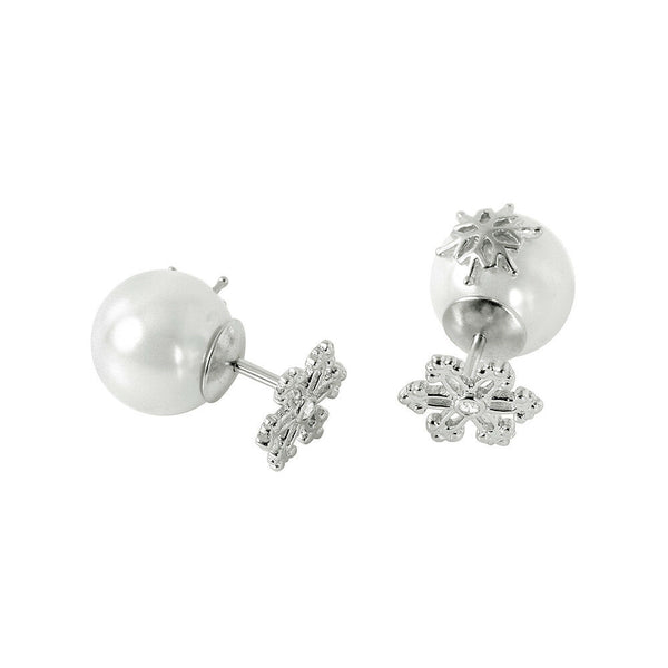 NWT Sterling Silver 925 Rhodium Plated Snowflake Pearl Stud Earrings