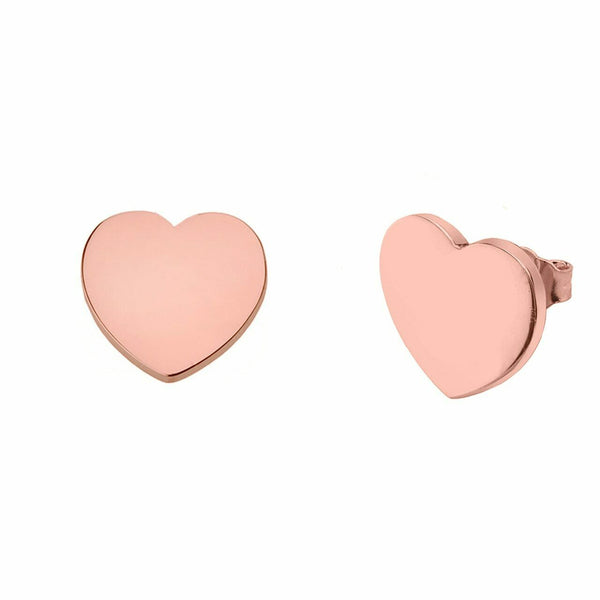 14k Solid Rose Gold Plain Simple Small Heart Stud Earrings