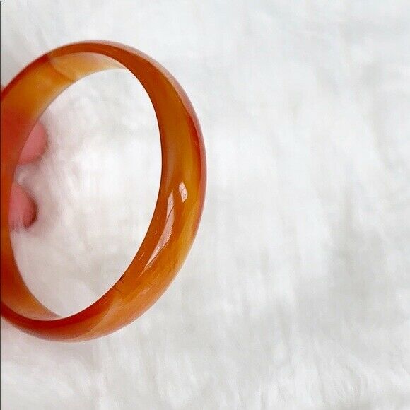 Natural Orange Red White Agate Bangle Inner Diameter 52 mm - D Shape Kid Size