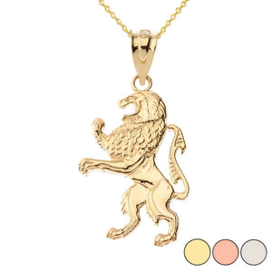10k Solid Yellow White Rose Gold Lion of Judah Pendant Necklace