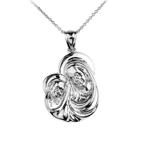 925 Sterling Silver Holy Mother and Child Religious Pendant Necklace