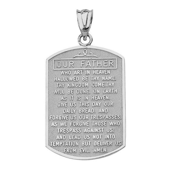 10k White Gold The Lord Our Father Prayer Pendant Necklace 16", 18", 20", 22"