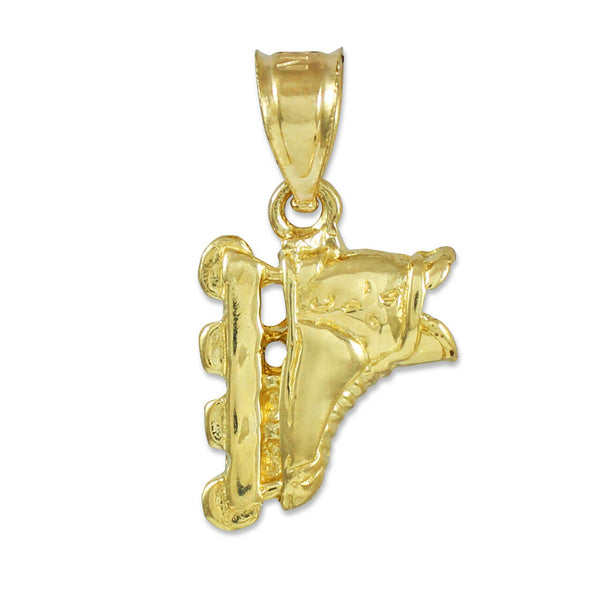 14K Solid Gold Roller Blade Pendant Necklace - Yellow, or White Gold