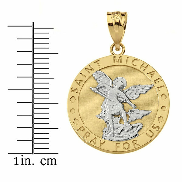 10k Two Tone Gold Engravable St. Saint Michael Pray For Us Pendant Necklace