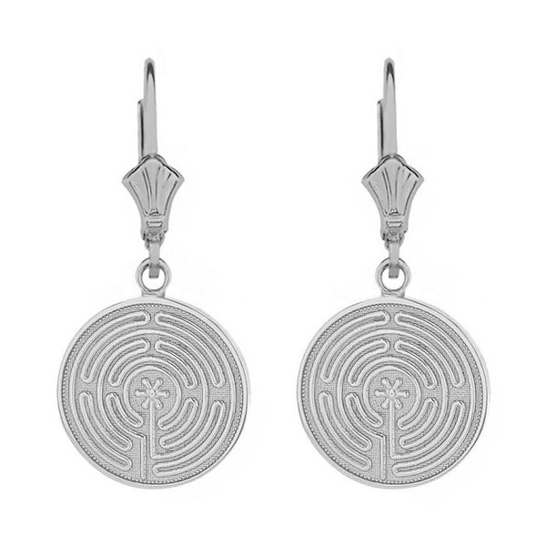 .925 Sterling Silver Maze Chartres Labyrinth Dainty Disc Leverback Earrings