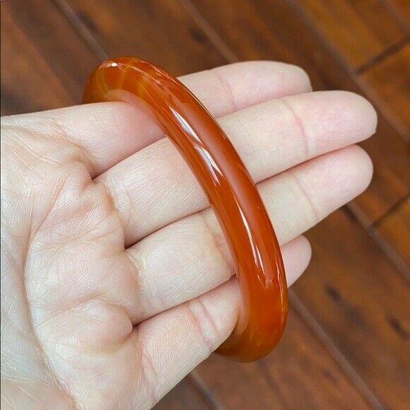 Orange Red White Agate Bangle Inner Diameter 56 mm - Round Shape MN10