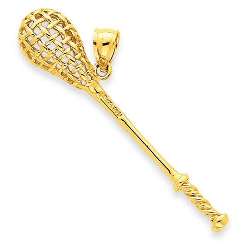 10K Solid Gold Lacrosse Stick Pendant Necklace - Yellow, Rose, or White Gold