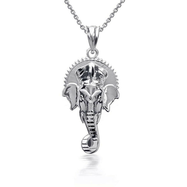 925 Sterling Silver 3D Hindu Elephant God Ganesha Pendant Necklace