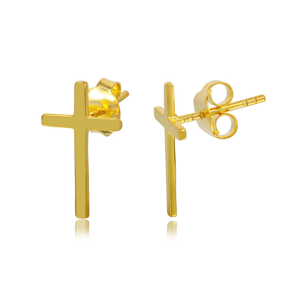 NWT Sterling Silver 925 Gold Plated Cross Stud Earrings