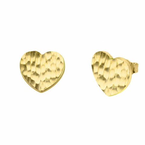 10k Solid Yellow Gold Hammered Heart Stud Earrings