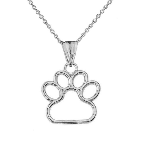 14k White Gold Dog Paw Print Small Dainty Pendant Necklace Pet Animal foot 0.66