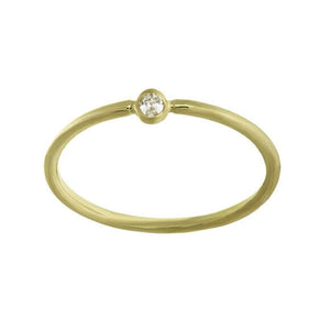 14K Solid Yellow Gold 3 PT Round Diamond Dainty Ring Size 6, 7, 8 - Minimalist