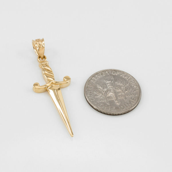 14K Solid Gold Dagger Knife Charm Pendant - Yellow Gold