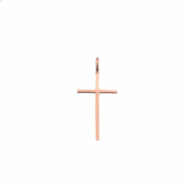 14k Real Rose Gold Small Dainty Thin Simple Plain Cross Pendant Necklace