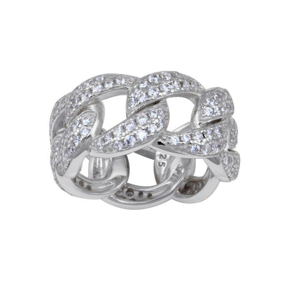 925 Sterling Silver Curb Design Link Ring 9.8 Eternity Band - Cuban CZ