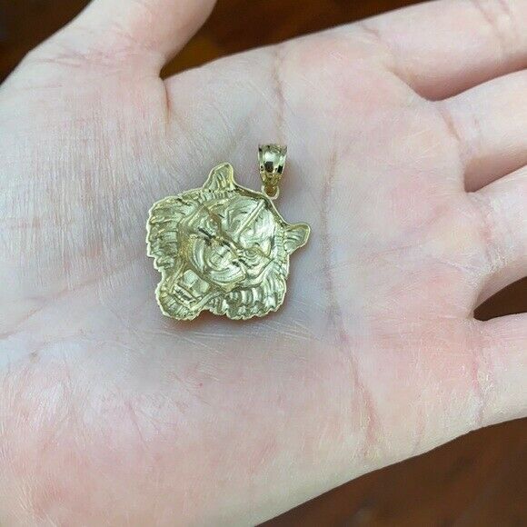 10k Solid Gold Men's Roaring Tiger Head Pendant Necklace Small Medium Large