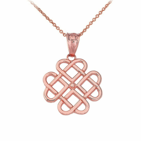 10k or 14k Solid Gold Woven Celtic Hearts Openwork  Pendant Necklace
