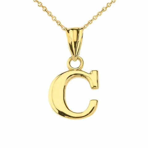 14k Solid Yellow Gold Small Mini Initial Letter C Pendant Necklace