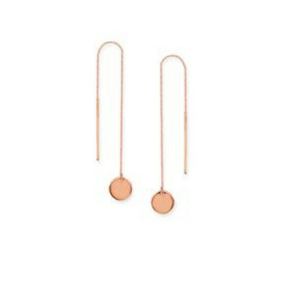 14K Solid Rose Gold Disc Disk Thin Box Chain Threader Earrings