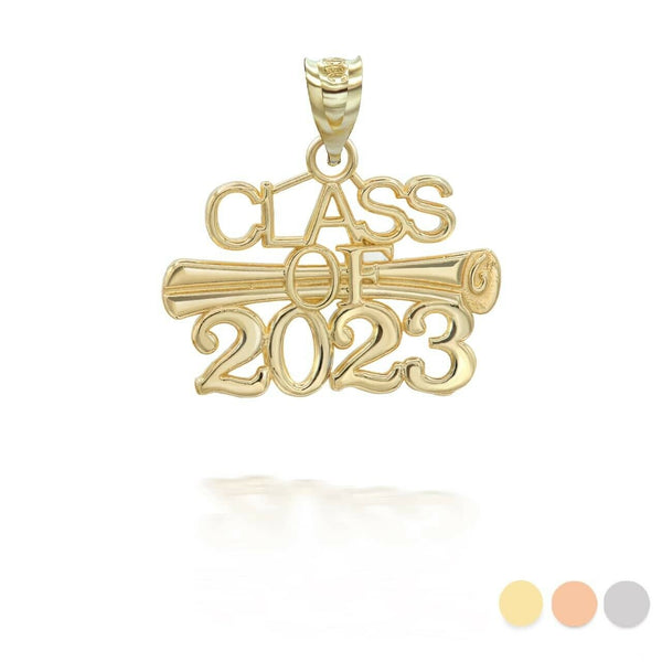 14K Solid Gold Class of 2023 Graduation Diploma Pendant Necklace