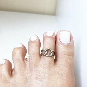 .Sterling Silver 925 Chain Link Toe Finger Ring Adjustable Osidized Adjustable