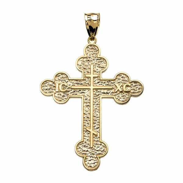 Solid Yellow Gold 10K Eastern Orthodox ICXC Cross Pendant Necklace