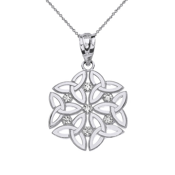 14K Solid Gold Triquetra Celtic Dara Endless Knot Diamond Pendant Necklace