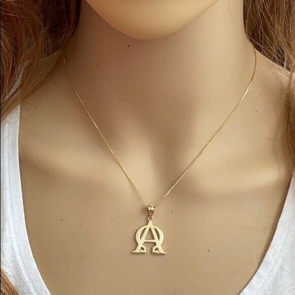 10k Rose Gold Christian Alpha and Omega Jesus Christ Symbol Pendant Necklace