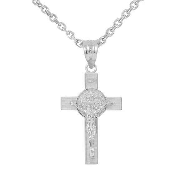 925 Sterling Silver St. Benedict Crucifix Pendant Necklace Small, Medium, Large
