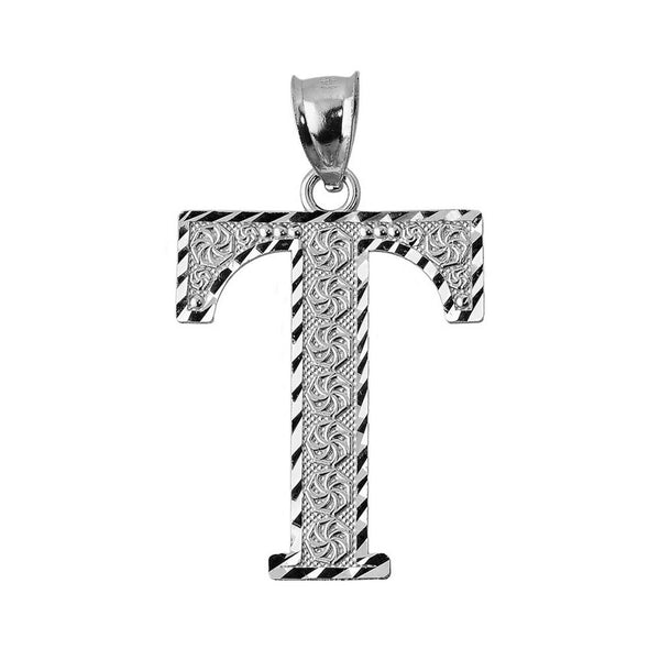 925 Sterling Silver Initial Letter T Pendant Necklace - Large, Medium, Small D/C