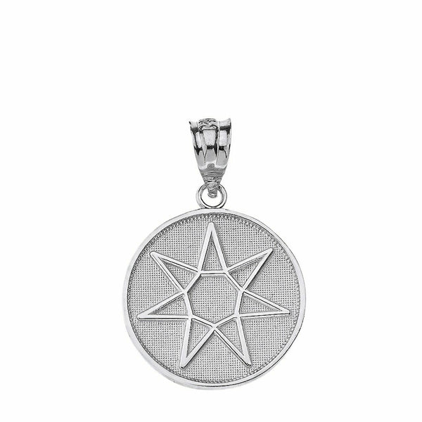 925 Sterling Silver Wiccan Heptagram Faery Star Circle Pendant Necklace