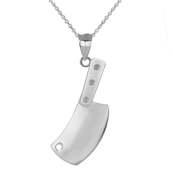 925 Sterling Silver Butcher Meat Cleaver Cooking Chef Pendant Necklace