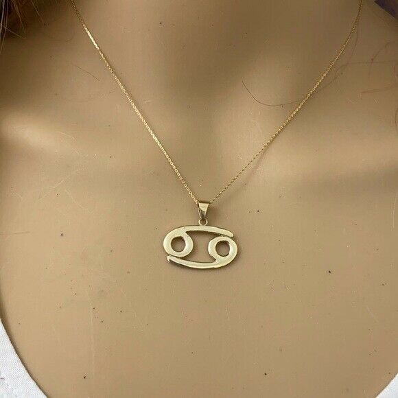 10k Solid Yellow Gold Cancer July Zodiac Sign Horoscope Pendant Necklace