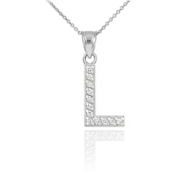 925 Sterling Silver Letter "L" Initial CZ Monogram Pendant Necklace 16 18 20 22"