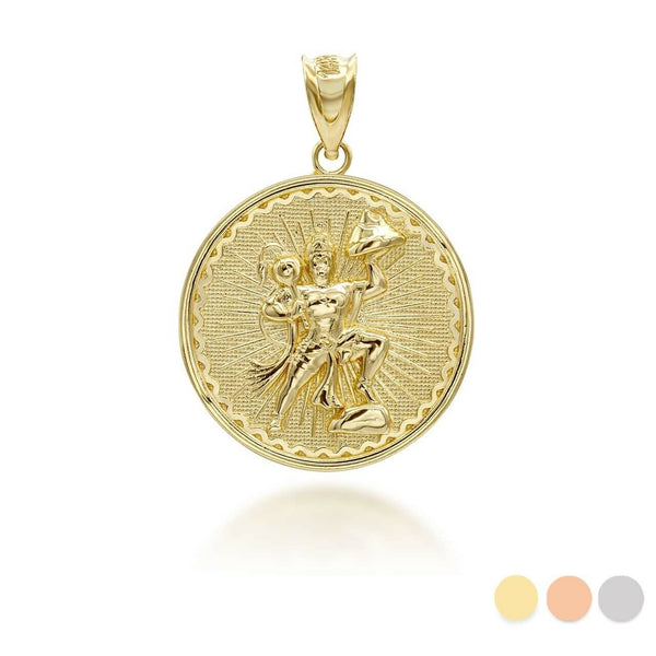 10K Solid Gold Lord Hanuman Hindu God Coin Pendant Necklace