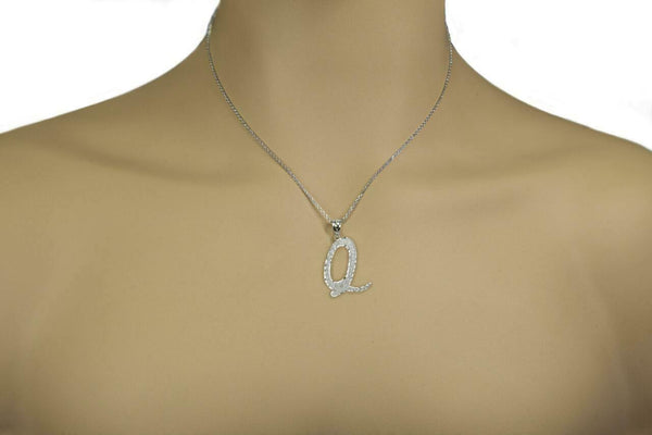 10k Solid Yellow Gold Cursive Initial Letter Q Pendant Necklace