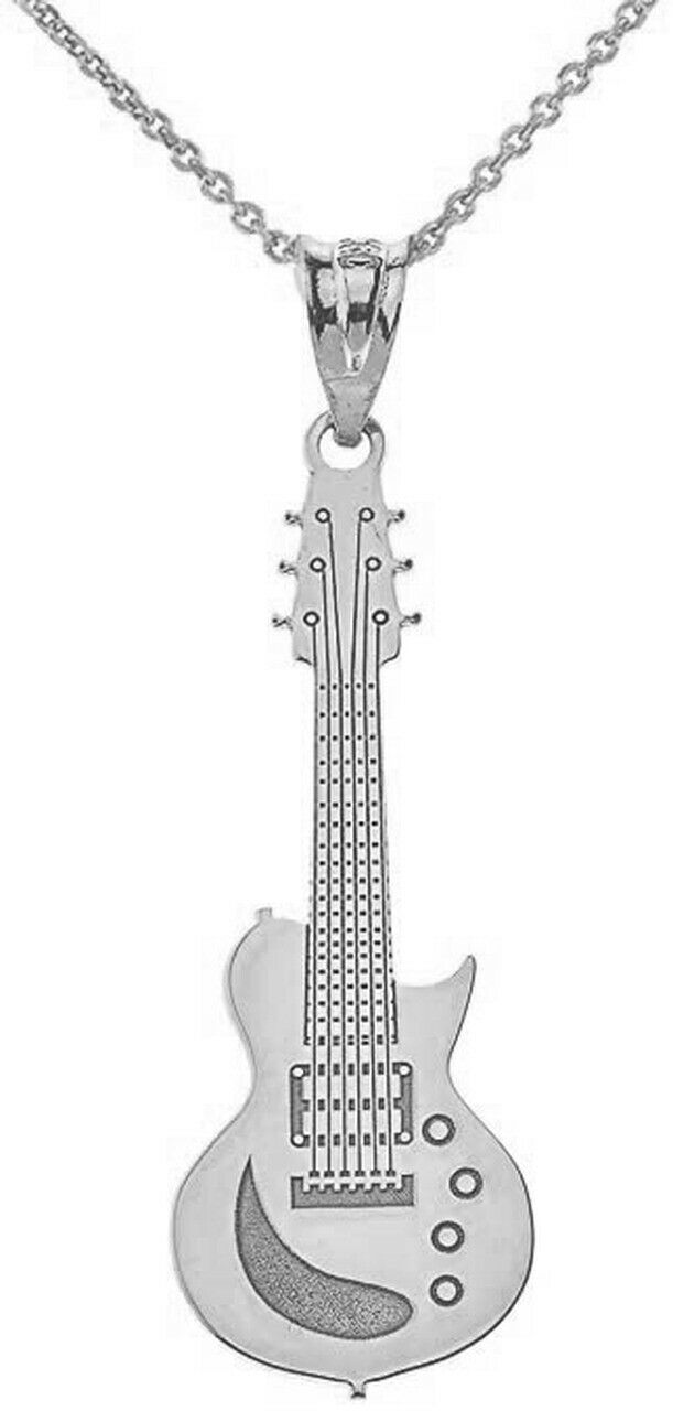 Personalized Name Silver Musical Instrument Electric Guitar Pendant Necklace