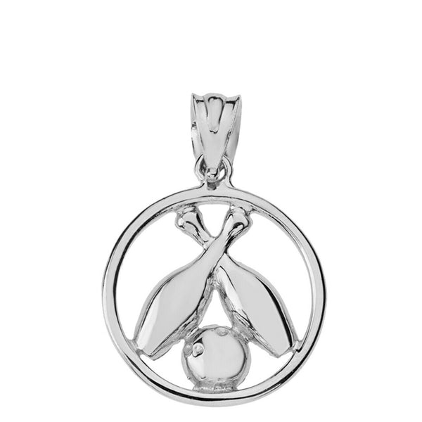 .925 Sterling Silver Bowling Ball Cross Pins Open Circle Pendant Necklace