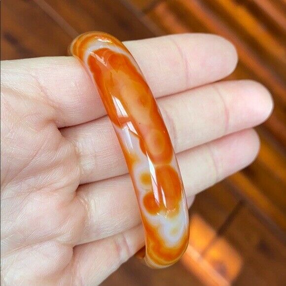Red Orange Agate Bangle Bracelet Size 56 mm diameter - D shape MN58