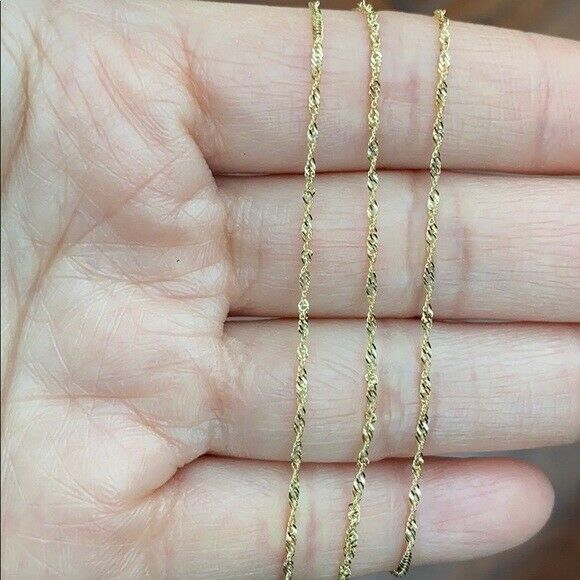 14 k Solid Yellow Real Gold 1.2 mm Singapore Chain Necklace 16",18",20" 24"